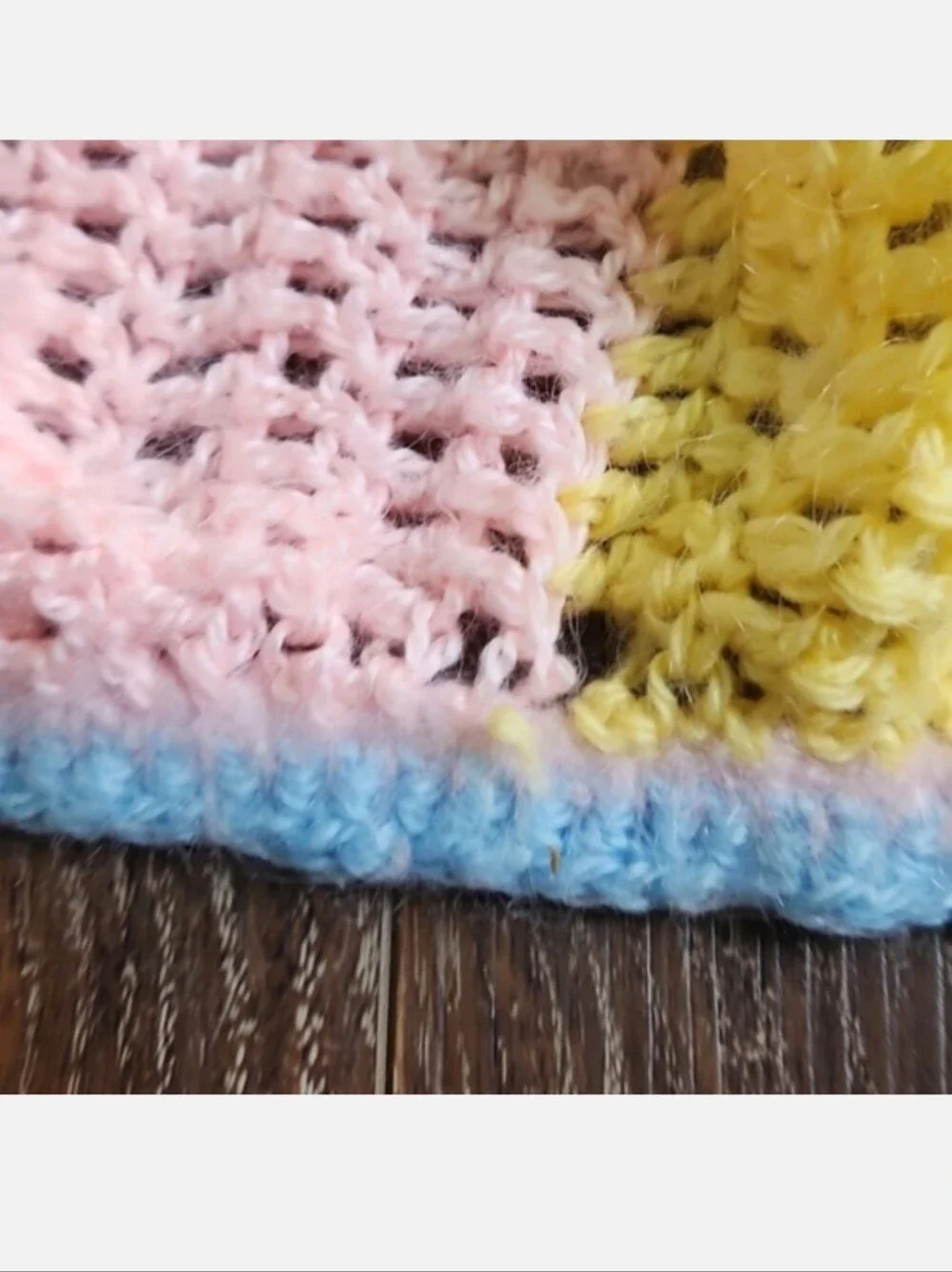 Blue Orange Pink Yellow White Knitted Crocheted Baby Throw Blanket